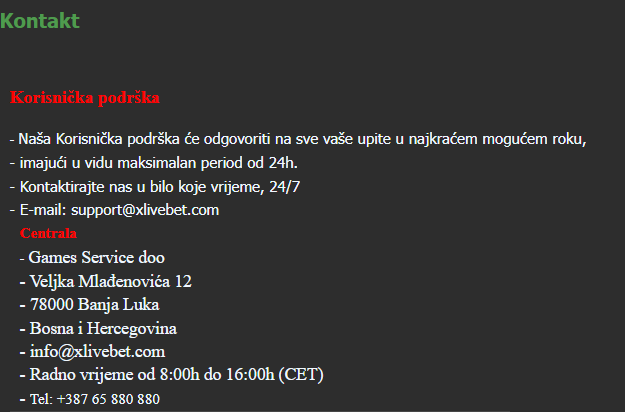 Xlivebet Korisnička podrška