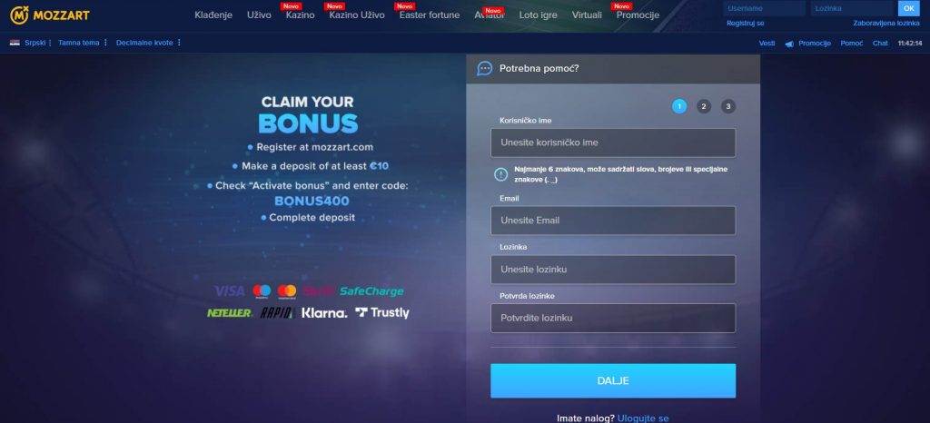 Mozzartbet Registration process