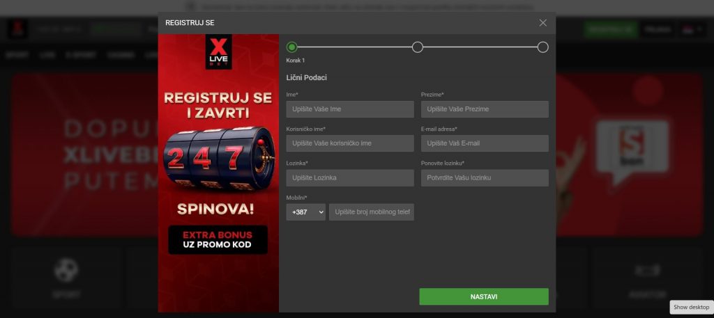 How to register at Xlivebet.ba casino?