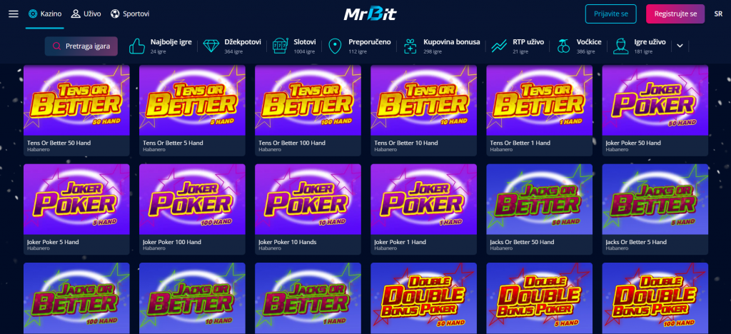 Mr.Bit Casino Video poker section